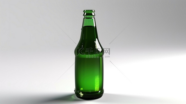 带有绿色啤酒瓶的白色背景的 3