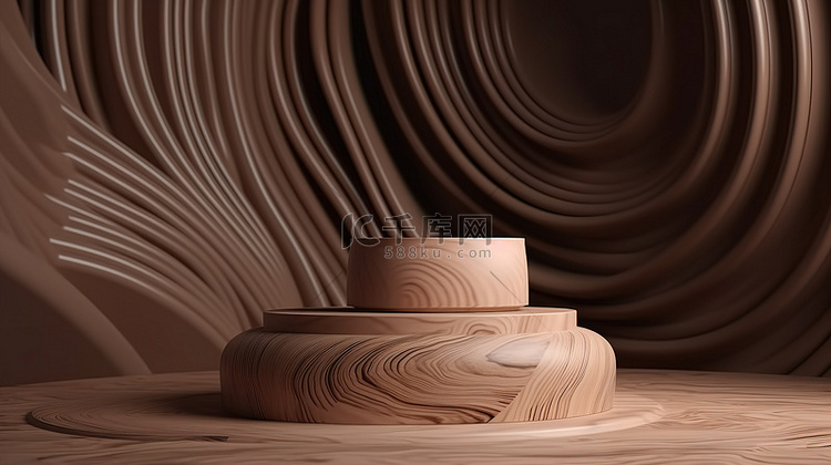 具有抽象木质背景的 3D 渲染