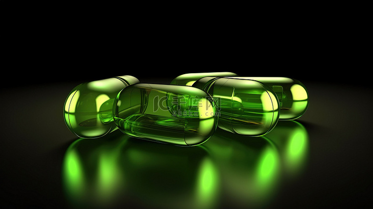 药用绿色胶囊丸的 3d 渲染