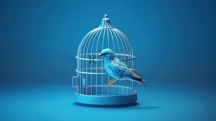 蓝色鸟笼极简主义社交媒体的创意