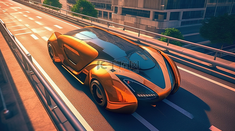 驾驶穿过虚拟宇宙城市的未来汽车