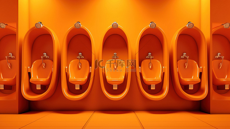 橙色背景公共卫生间中 3d 渲