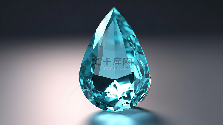 华丽的梨形海蓝宝石的 3D 渲染