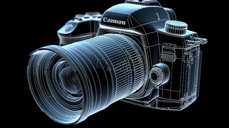 黑色数码相机机身结构3D线框模型