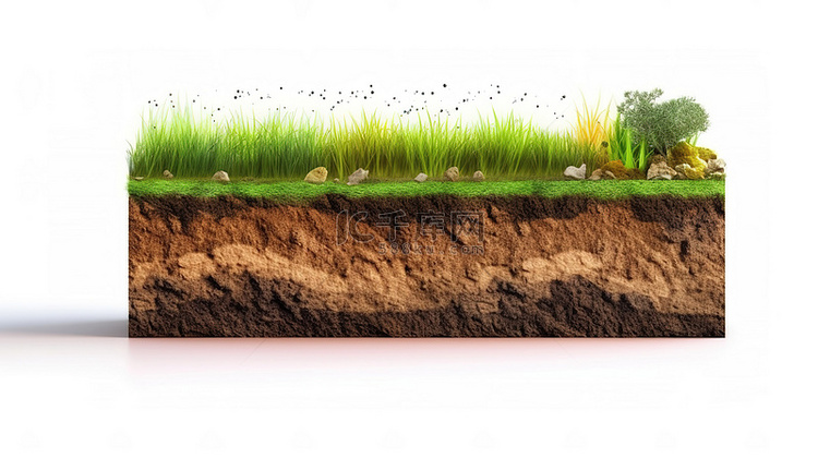 郁郁葱葱的绿草横截面的层状土壤