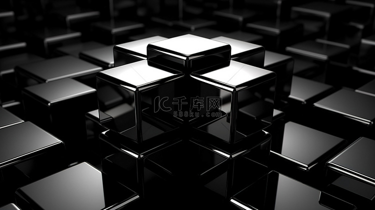 黑色当代 3D 立方体，深色背