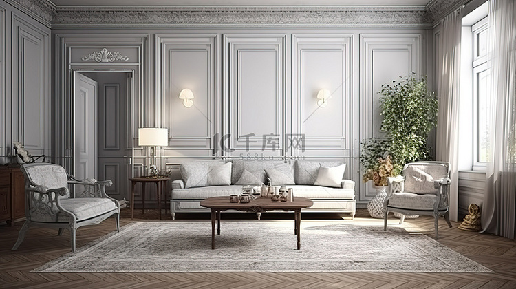 3d 灰色客厅的复古魅力与设计