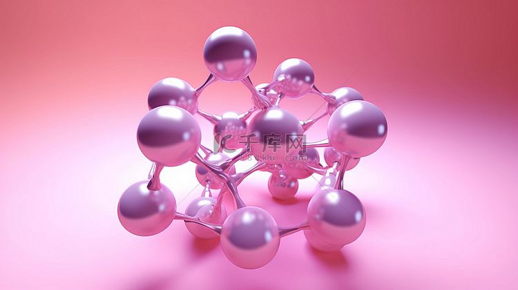 粉红色背景上带有分子的气泡的 