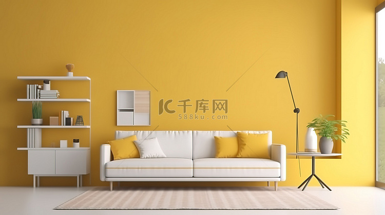 别致而现代的客厅，采用流行的黄