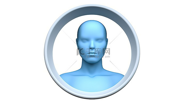 3D 插图白洞与蓝色男性头像完