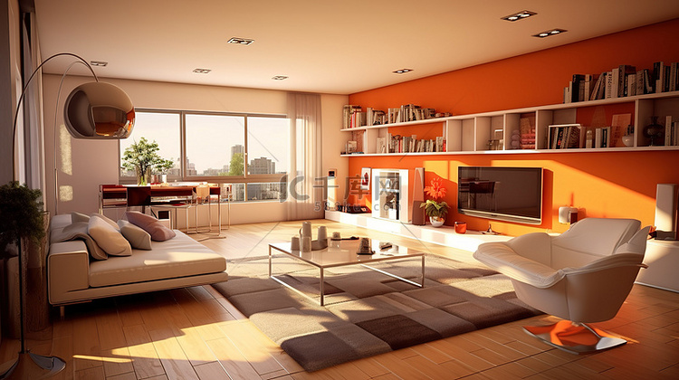 公寓内部的现代 3D 渲染