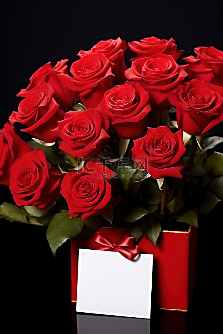 赠送一瓶红玫瑰和一张空白的黑色