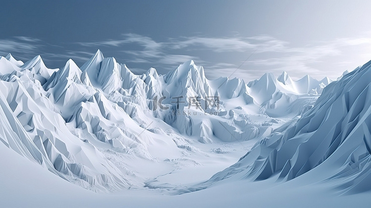 令人不寒而栗的 3D 渲染雪山