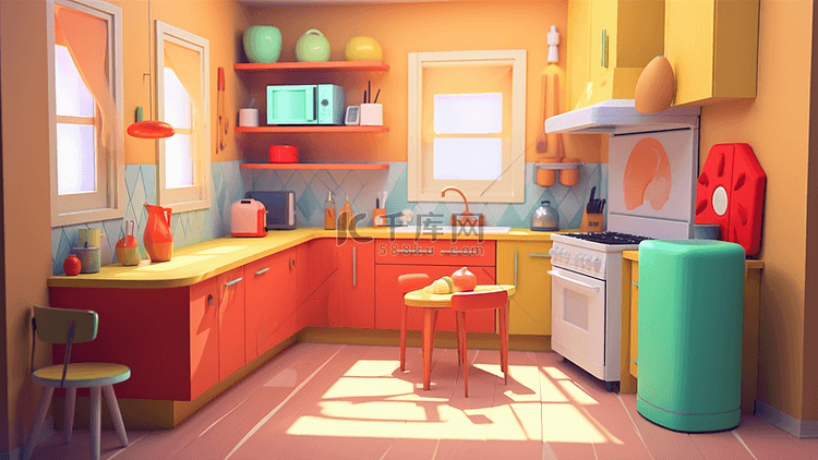厨房插画背景