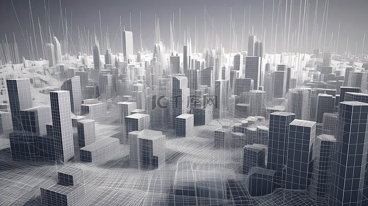 线框勾勒​​出一个未来派数字城