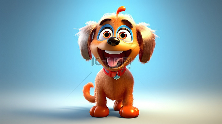 3D 插图中的异想天开的犬
