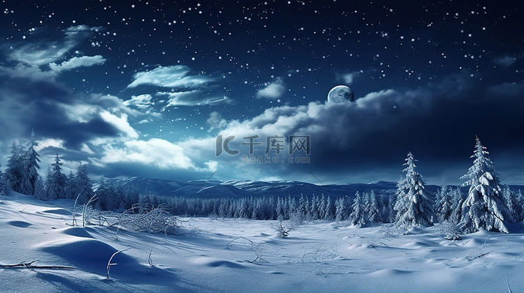 闪闪发光的冬季夜空与满月照明