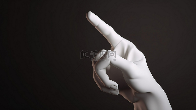 食指在 3d 渲染的手中向上指