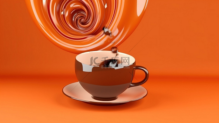 神奇地悬浮在棕色背景上的咖啡杯