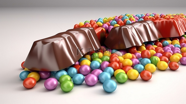 糖果涂层巧克力豆从零食包装袋中