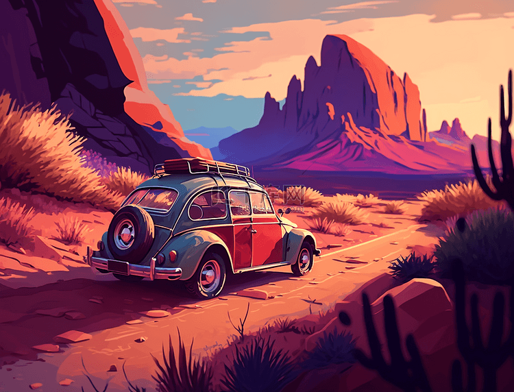 山丘沙漠汽车秋天旅游背景