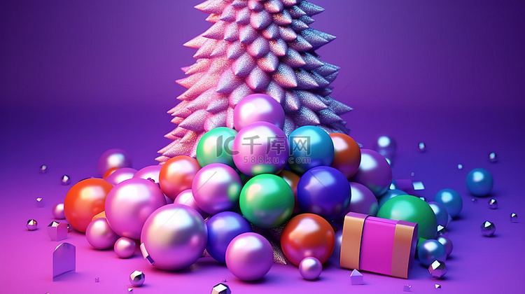 充满活力的圣诞装饰彩色球和化妆