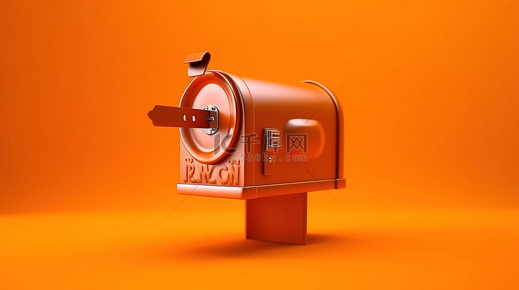 充满活力的橙色背景下单色邮箱的