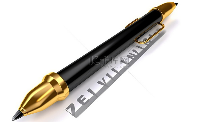 金色钢笔，是的，白色背景 3D