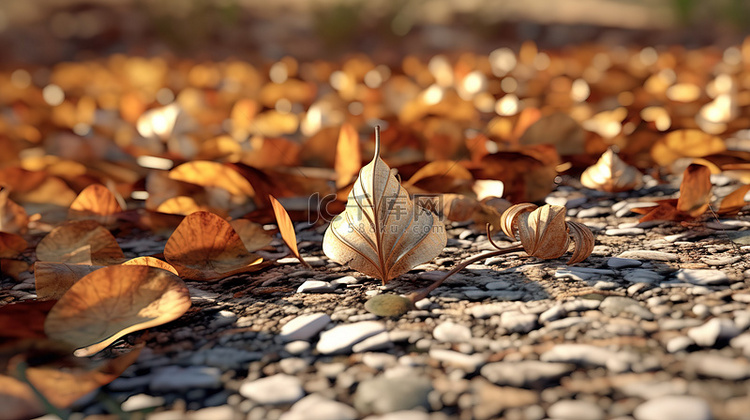 散落在秋天地面上的干棕色叶子的