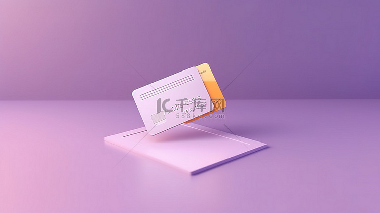 紫色背景信用卡样机 3d 渲染