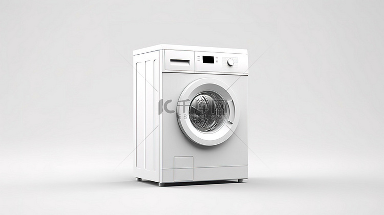 空白白色背景上孤立洗衣机的 3