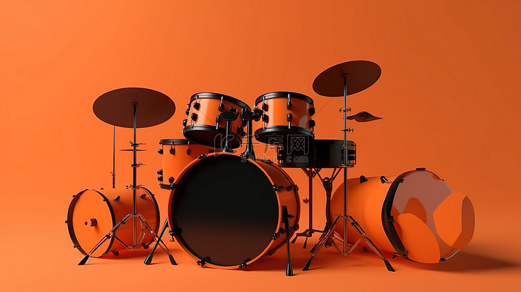 抽象橙色粘土风格的专业黑色鼓套