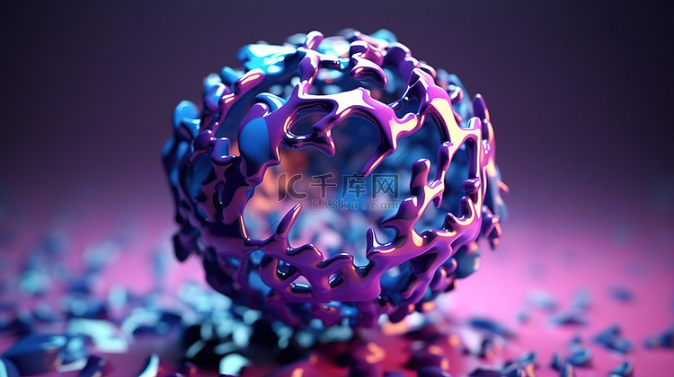 紫色和蓝色色调的破碎球体的抽象