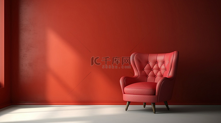 优雅的红色扶手椅，以 3D 渲