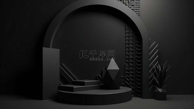 产品展示抽象背景上黑色几何讲台