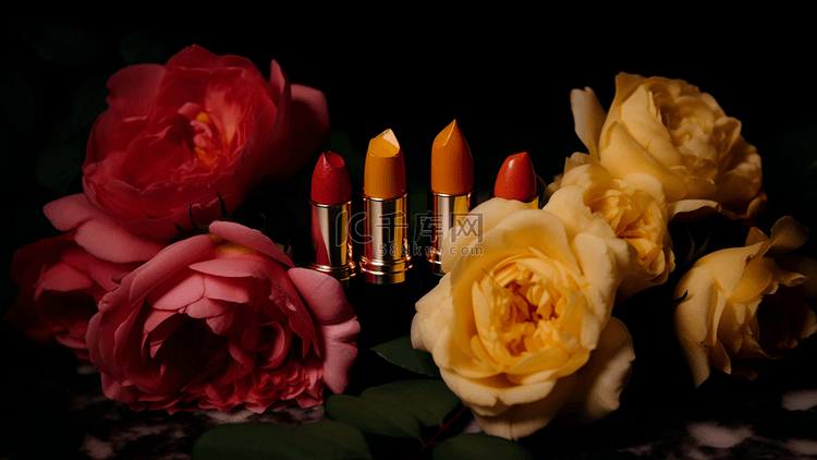 花卉植物口红彩妆化妆品摄影广告