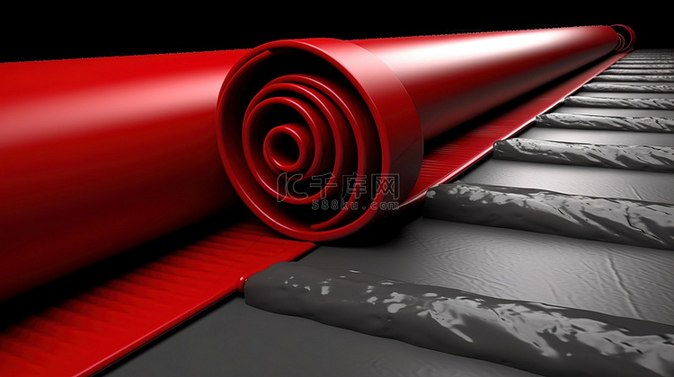 电影卷轴和红地毯的 3D 插图