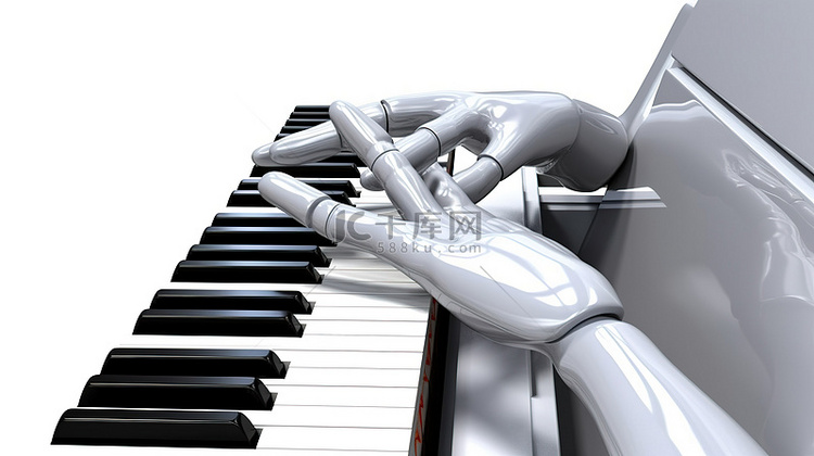 隔离在机器人手打字或弹钢琴的白