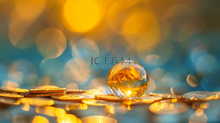 金黄色朦胧灯光闪耀玻璃球的背景