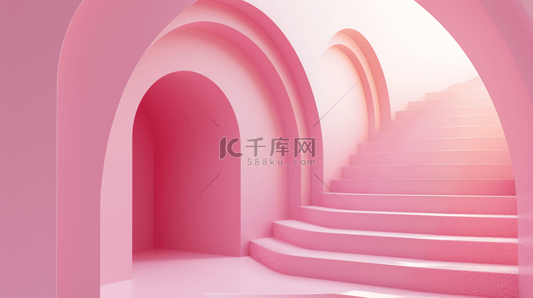 粉色拱形门楼梯背景7
