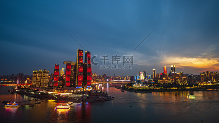 重庆日落黄昏夕阳嘉陵江夜景