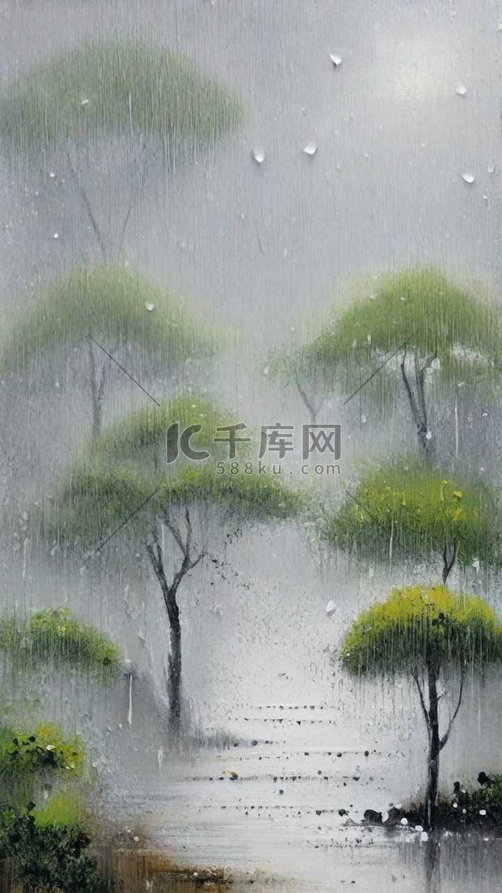 清新春天雨中风景背景图