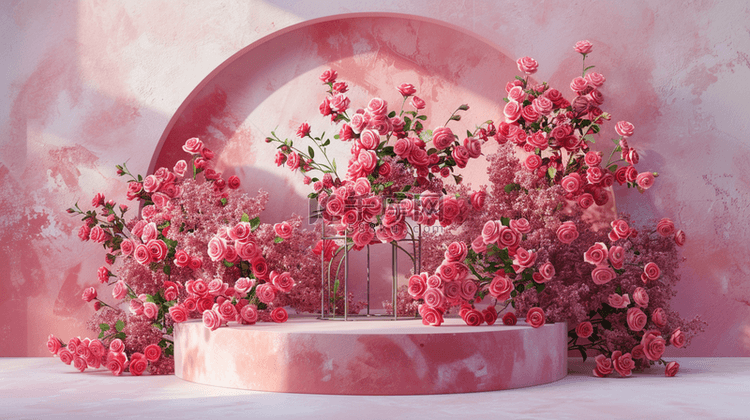 粉色浪漫女神节玫瑰花舞台的背景