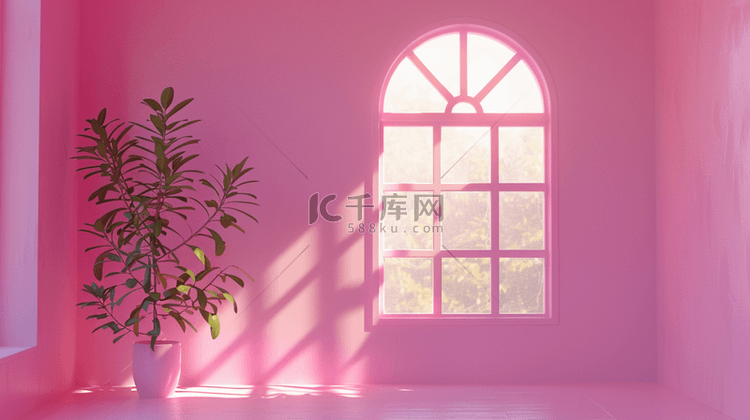 女神节妇女节粉色拱窗花窗背景4