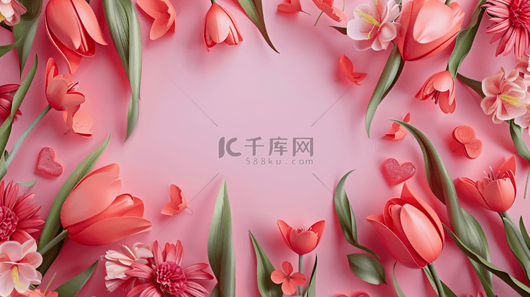 女神节节日平铺花朵礼物的背景3
