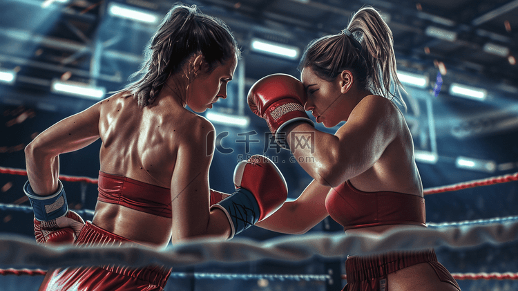两女性在拳击台对打摄影11