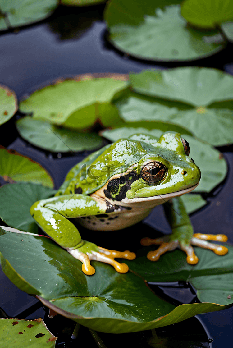 荷叶上的绿色青蛙摄影图3