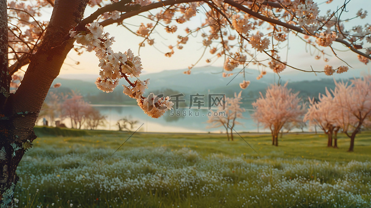 春天户外桃花风景的摄影照片