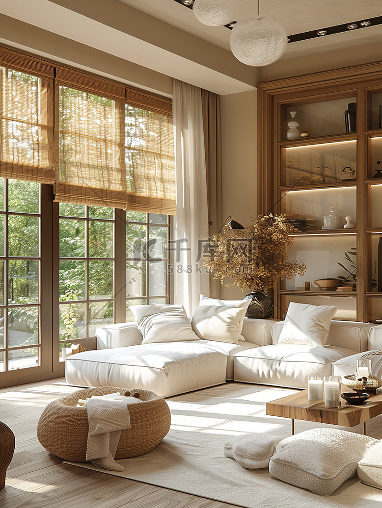浅色和白色家具斑马百叶窗高清图