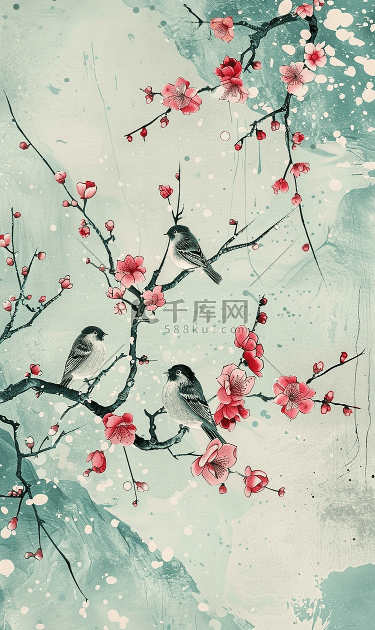 鸟语花香中国传统元素海报封面设